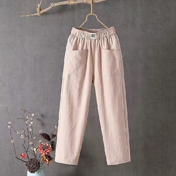 PAOLINA™ Casual broek van katoen en linnen met elastische taille